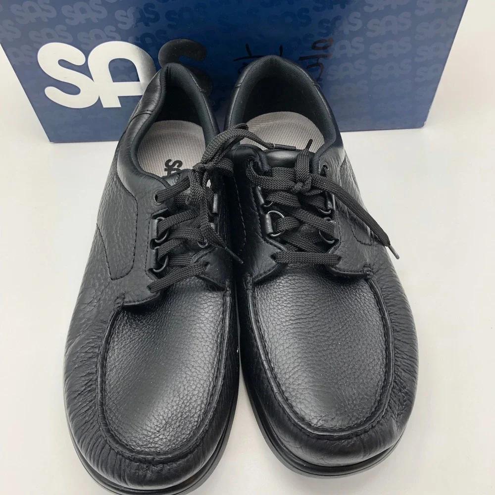 SAS Bout Time Mens Size 12 W Wide Black Leather Comfort Walking Shoes USA w/ Box